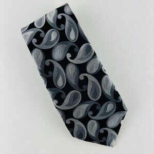 Croft & Barrow Paisley Gray Black Silver Necktie Tie 100% Silk
